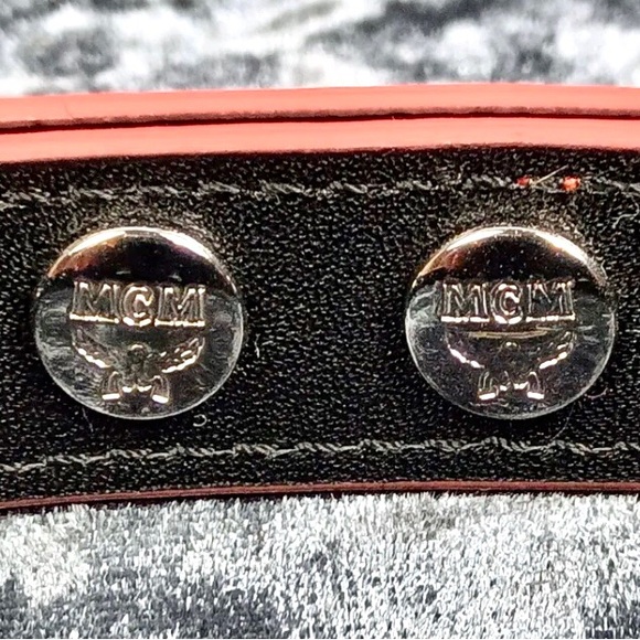 MCM Rockstar Dual Choker Necklace & Double Wrap Bracelet Red Leather Double Snap - Picture 7 of 14